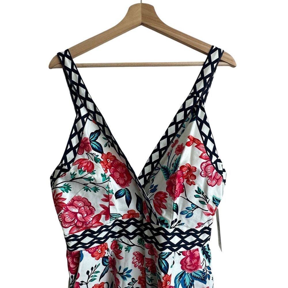 Eliza J Jumpsuit Sz 10 Floral Wide Leg NEW White Crispy Crisscross Cottagecore - Picture 7 of 11